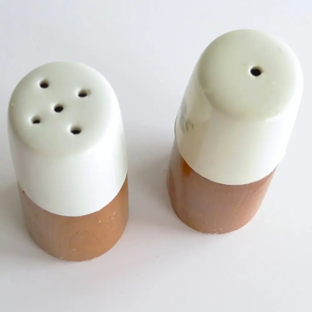Vintage 6 Pc Salad Set Japan Wood Ceramic Kresge Oil Vinegar Salt Pepper MCM